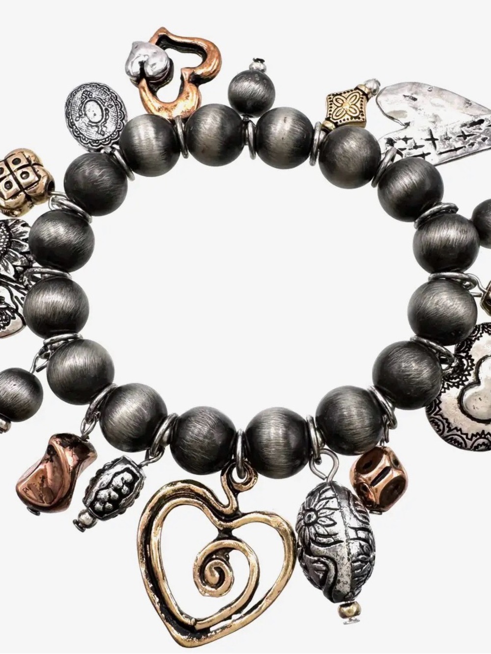Mixed Metal Heart Charm Bracelet - Gunmetal and Gold Accents